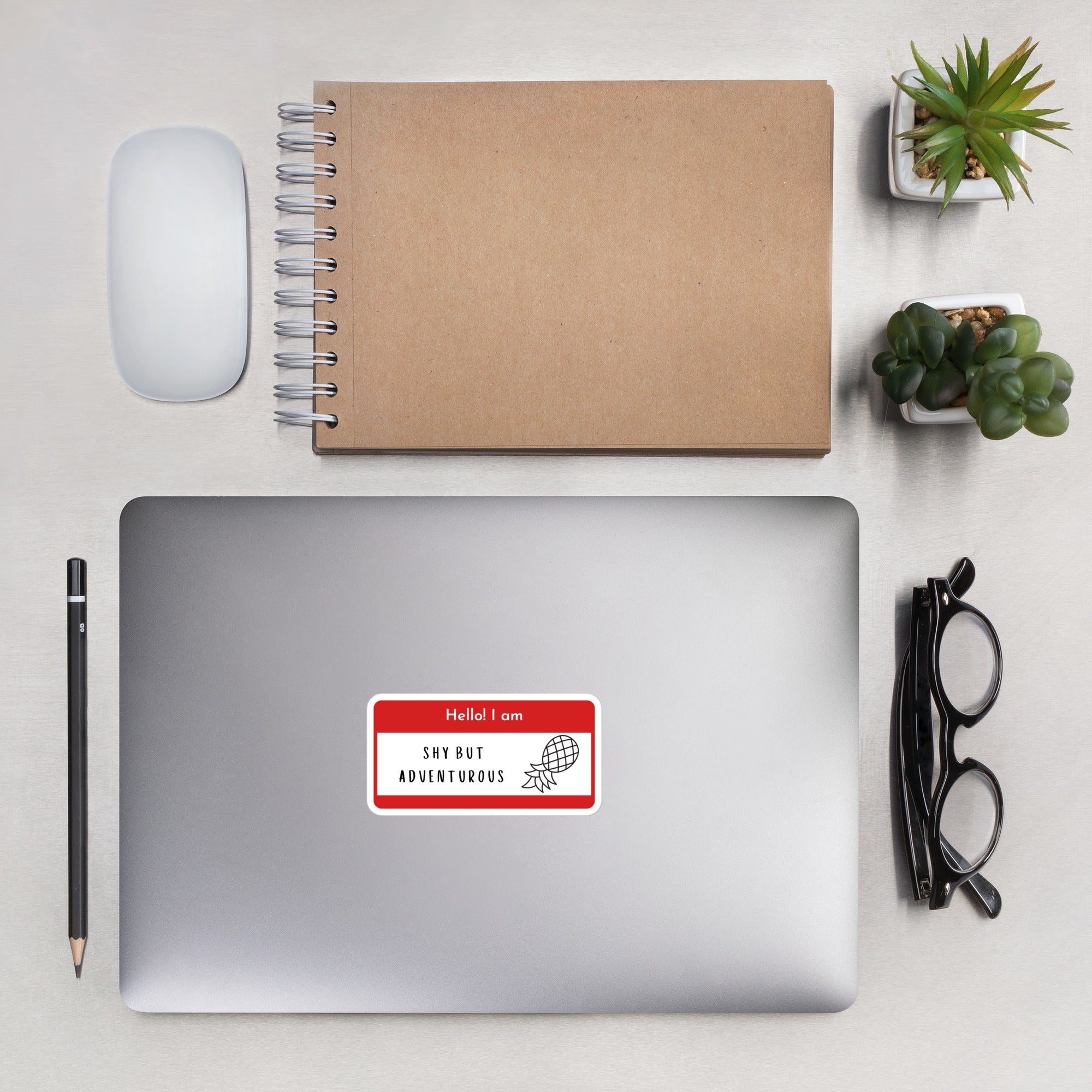 Hello! I’m Shy but Adventurous – Nametag Sticker – Crown & Flock
